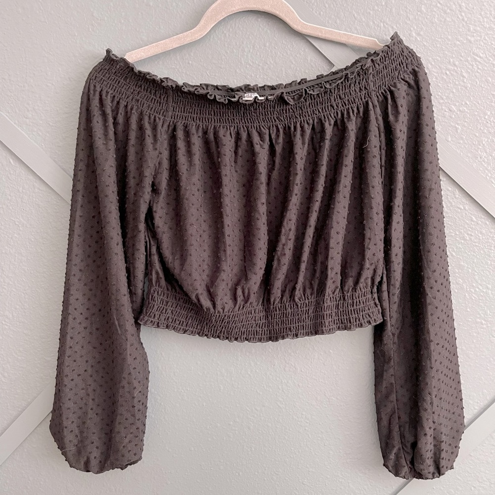 Black dressy long sleeve cropped shirt. H&M